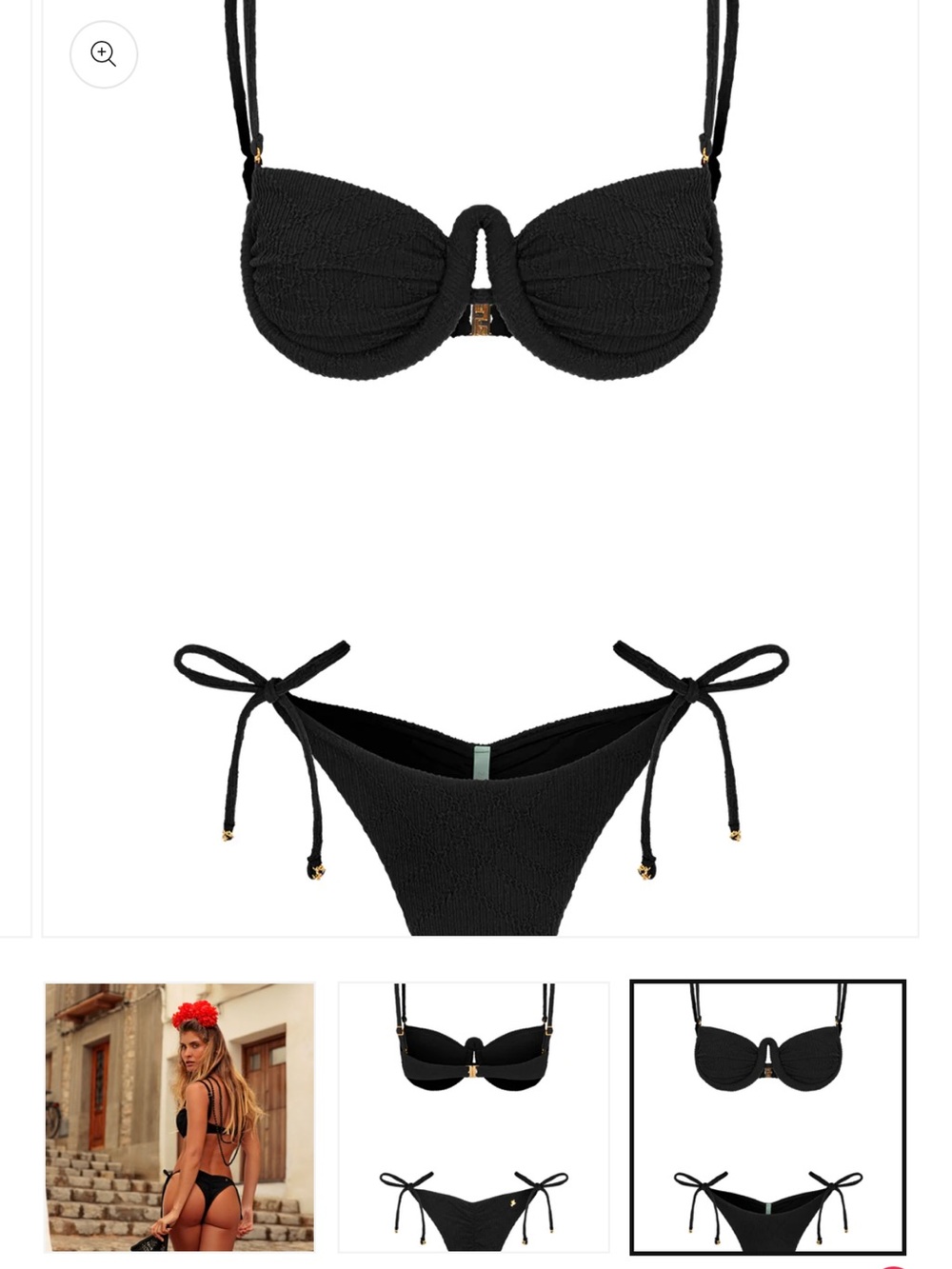 GAP Black Textured Tie-Side Bikini with Gold Hardware